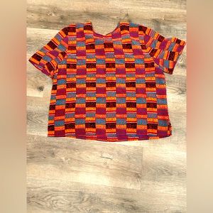 Vintage Christie & Jill Short Sleeve 100% Silk Blouse, Red Loud Print Size large